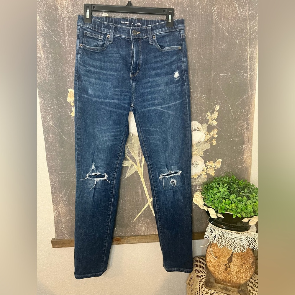 Old Navy Blue Distressed Built In Tough Slim Jeans Boys‎ Sz 18 Adjustable Waist
